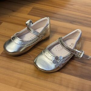 Silver Kids Shoes with Flower Detail